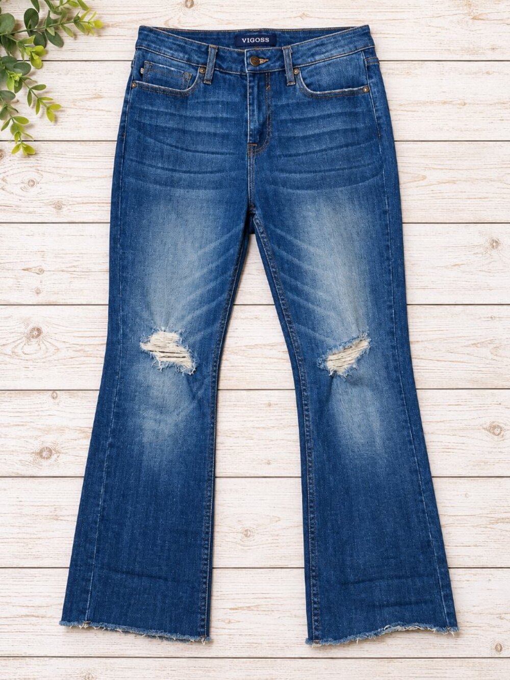 Vigoss Stevie Crop Straight Jeans High Rise Distressed Stretch Denim Raw Hem